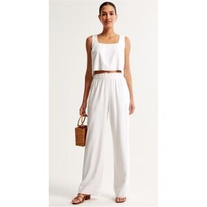 Abercrombie & Fitch White Linen Wide Leg Pull-on Pants